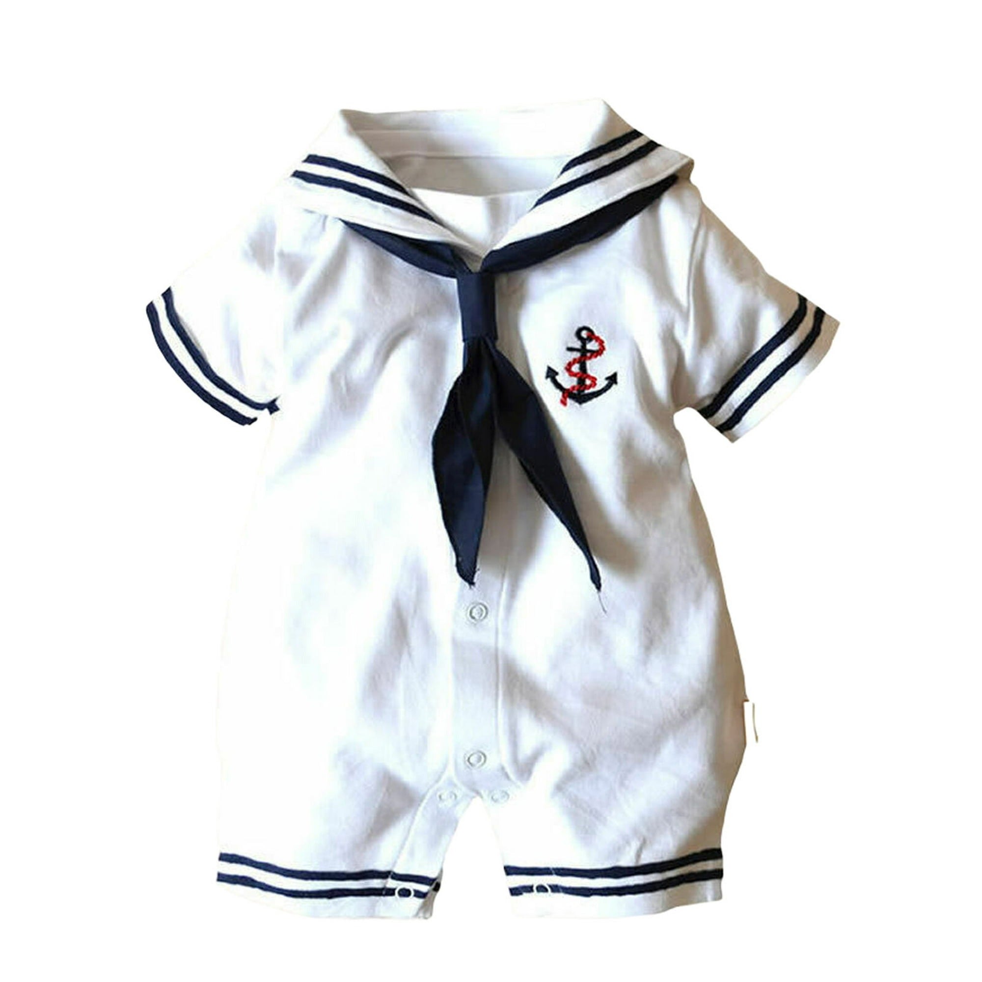 Navy Baby Girls and Boys Sailor Romper – Cotton Nautical Outfit for Infants