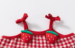 Baby Girls Checkered Strawberry Dress – Soft Cotton Party Outfit