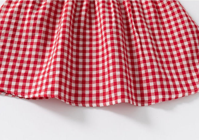 Baby Girls Checkered Strawberry Dress – Soft Cotton Party Outfit