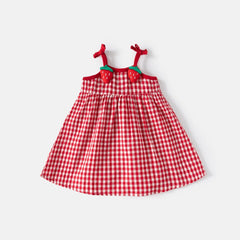 Baby Girls Checkered Strawberry Dress – Soft Cotton Party Outfit