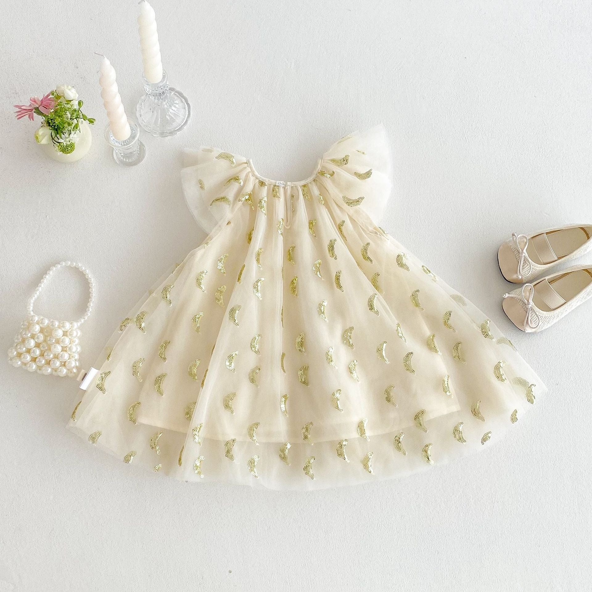 Baby Girls Sequin Party Dress – Soft Cotton Lined Princess Outfit