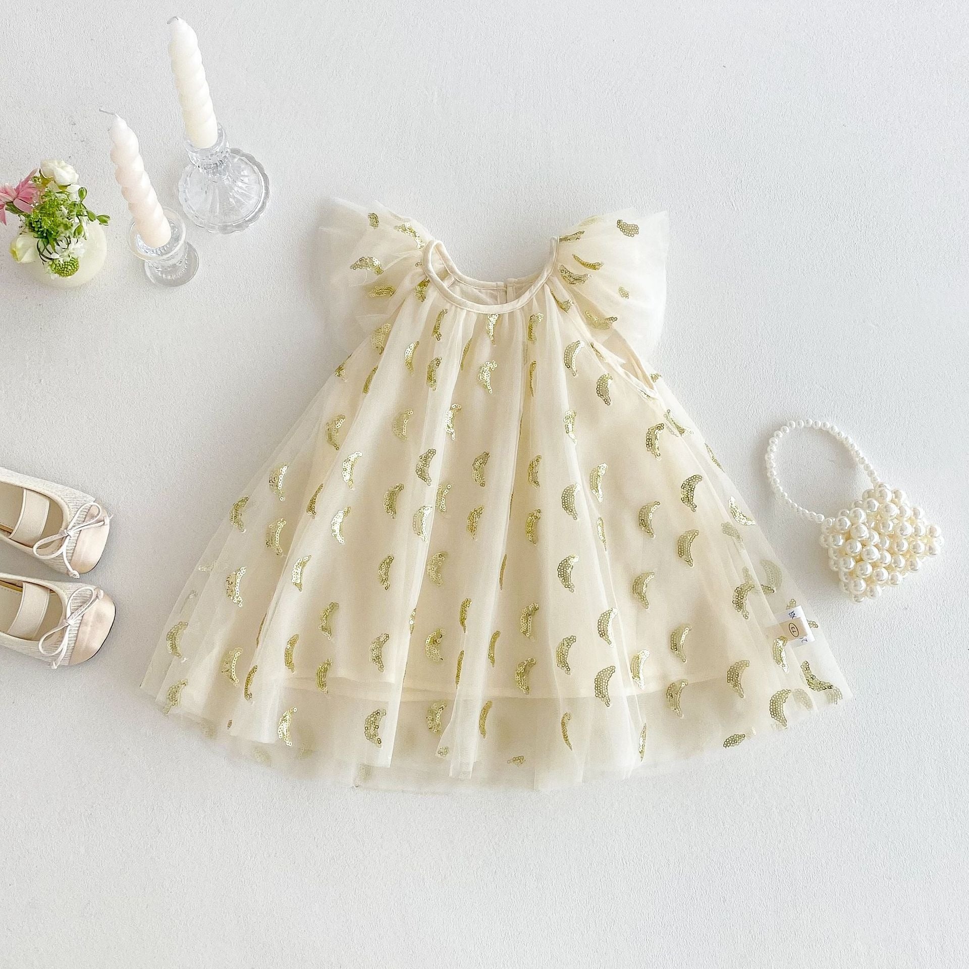 Baby Girls Sequin Party Dress – Soft Cotton Lined Princess Outfit