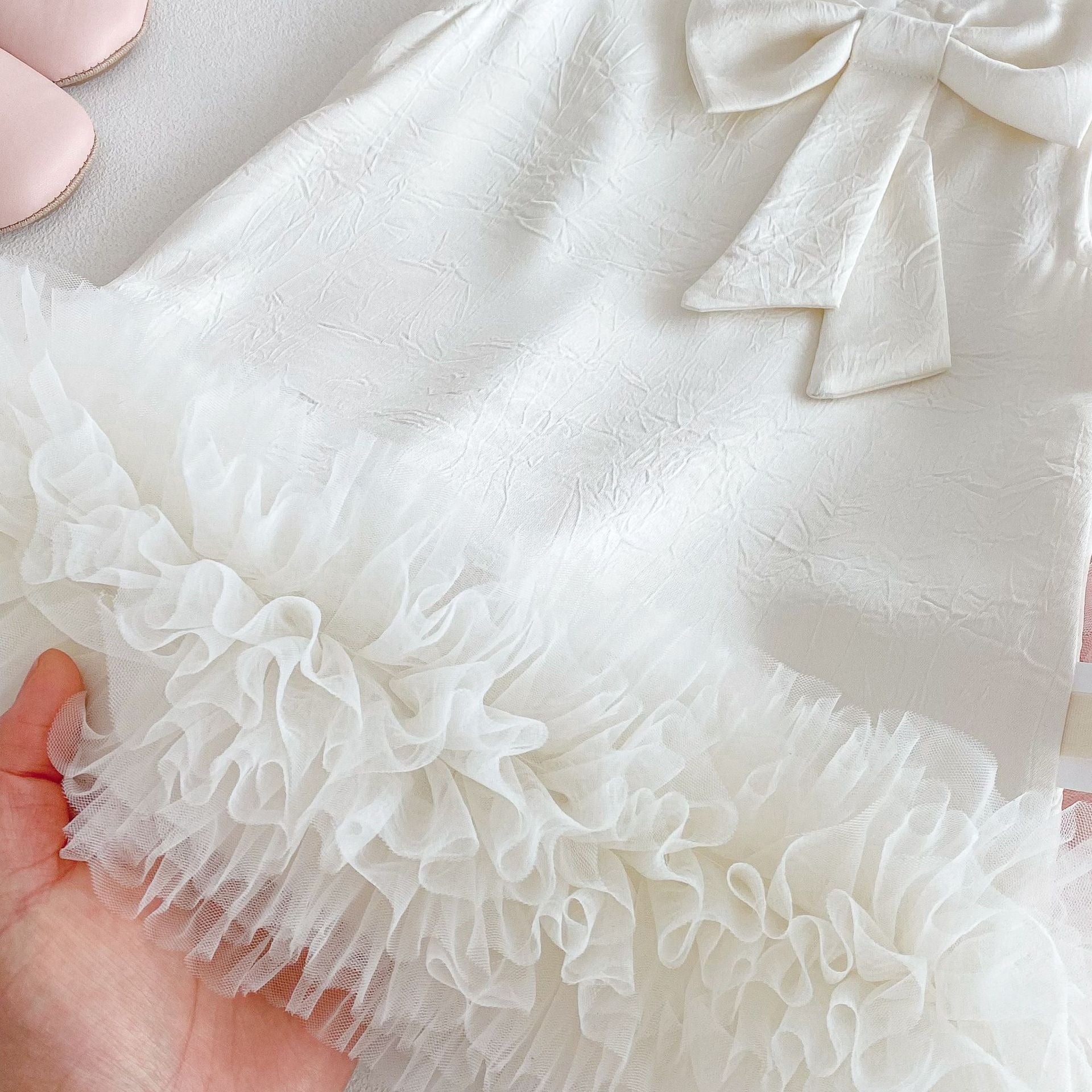 Grace Bow Girls Frill Party Dress – Elegant Cotton Blend