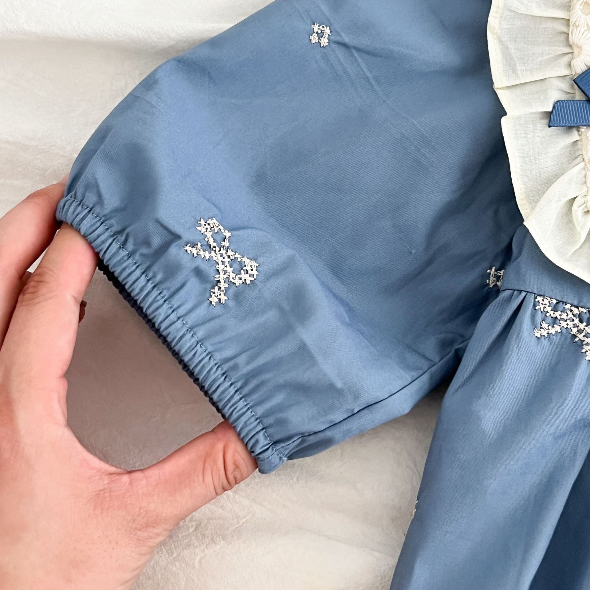 Ice Blue Aesthetic Baby Girls Balloon Romper – Soft Cotton One-Piece Outfit