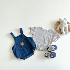 Denim Teddy Two-Piece Baby Boys and Girls Romper – Cute Infant Outfit