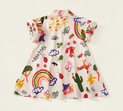Graffiti Colourful Art Cotton Girls Dress – Fun Casual and Party Wear