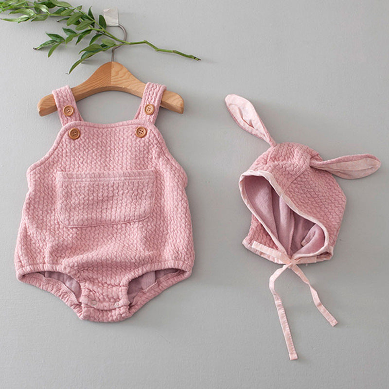Sleeveless Baby Romper with Rabbit Hood – Cotton Blend, Soft & Adorable Infant Outfit