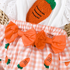 Kyra Carrot Baby Girls Fancy Romper with Matching Headbow – Soft Cotton Outfit