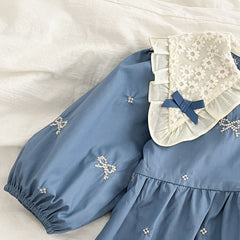 Ice Blue Aesthetic Baby Girls Balloon Romper – Soft Cotton One-Piece Outfit