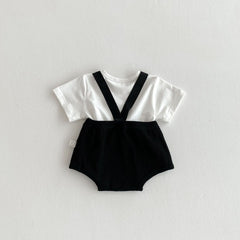 Mini Classic Suspender Boys Cotton Blend Romper Set – Stylish Infant Outfit with Suspenders