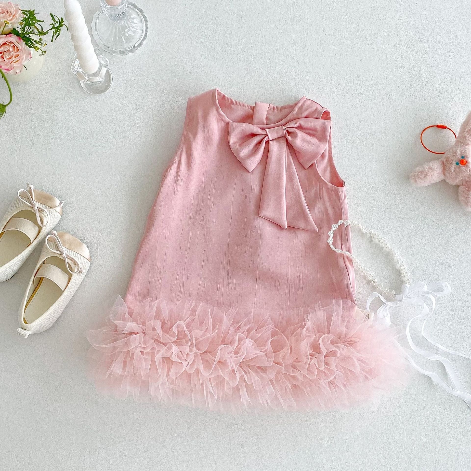 Grace Bow Girls Frill Party Dress – Elegant Cotton Blend