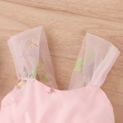 Flower Embroidered Girls Romper Dress – Soft Cotton Blend Outfit