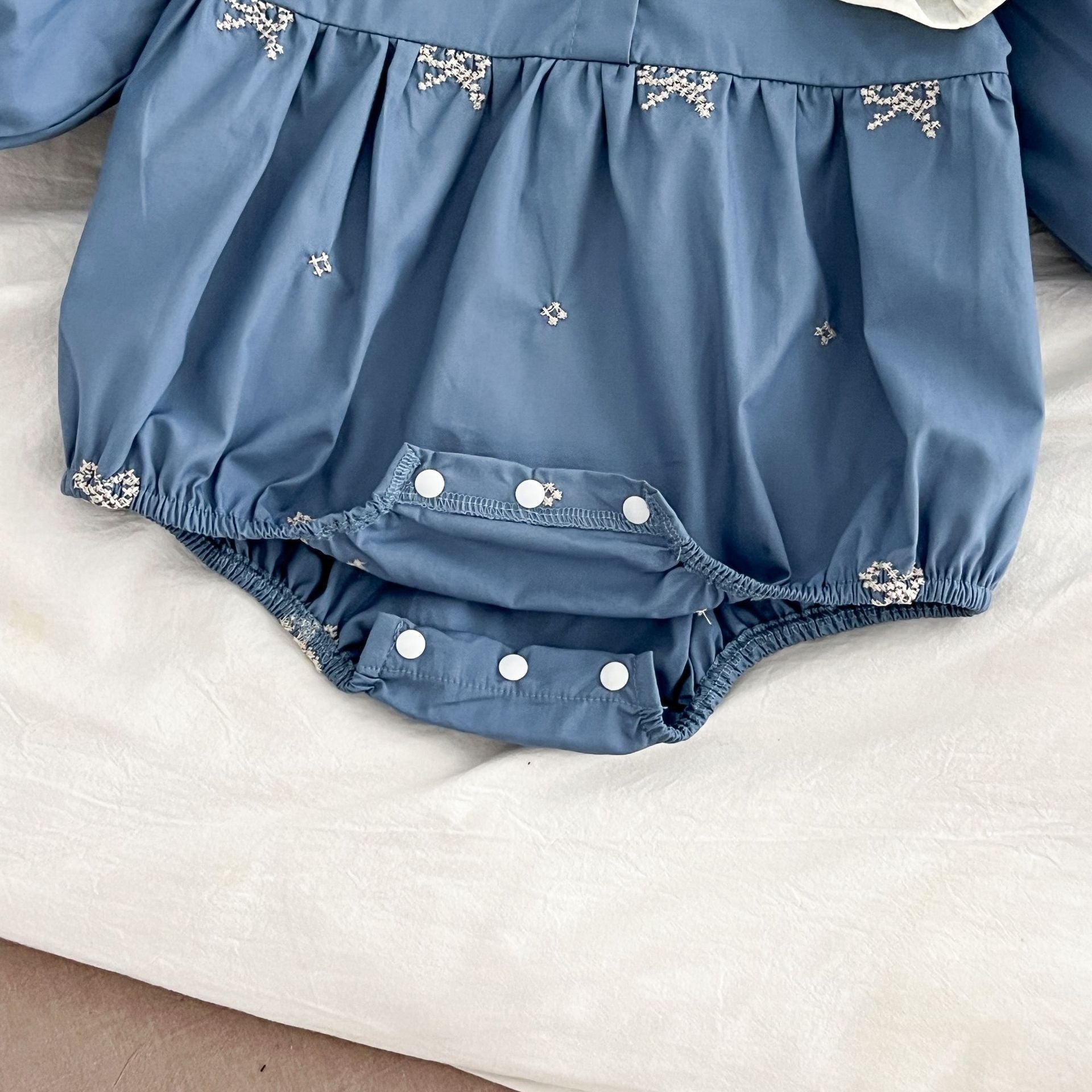 Ice Blue Aesthetic Baby Girls Balloon Romper – Soft Cotton One-Piece Outfit