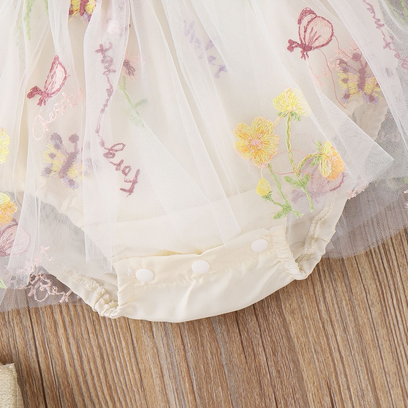 Flower Embroidered Girls Romper Dress – Soft Cotton Blend Outfit