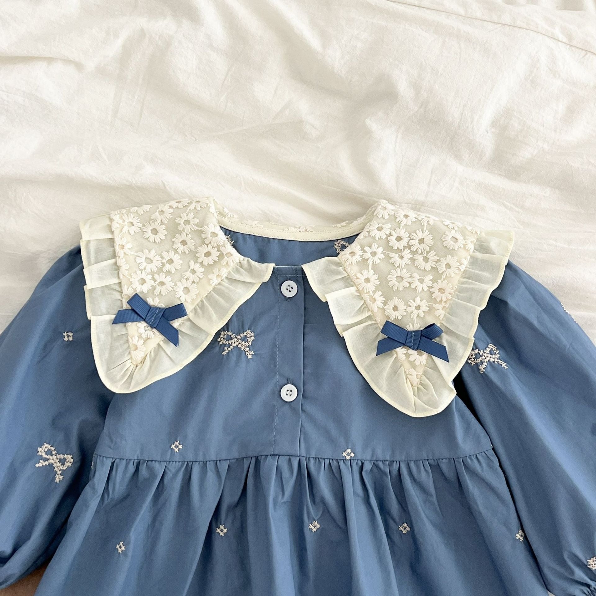 Ice Blue Aesthetic Baby Girls Balloon Romper – Soft Cotton One-Piece Outfit