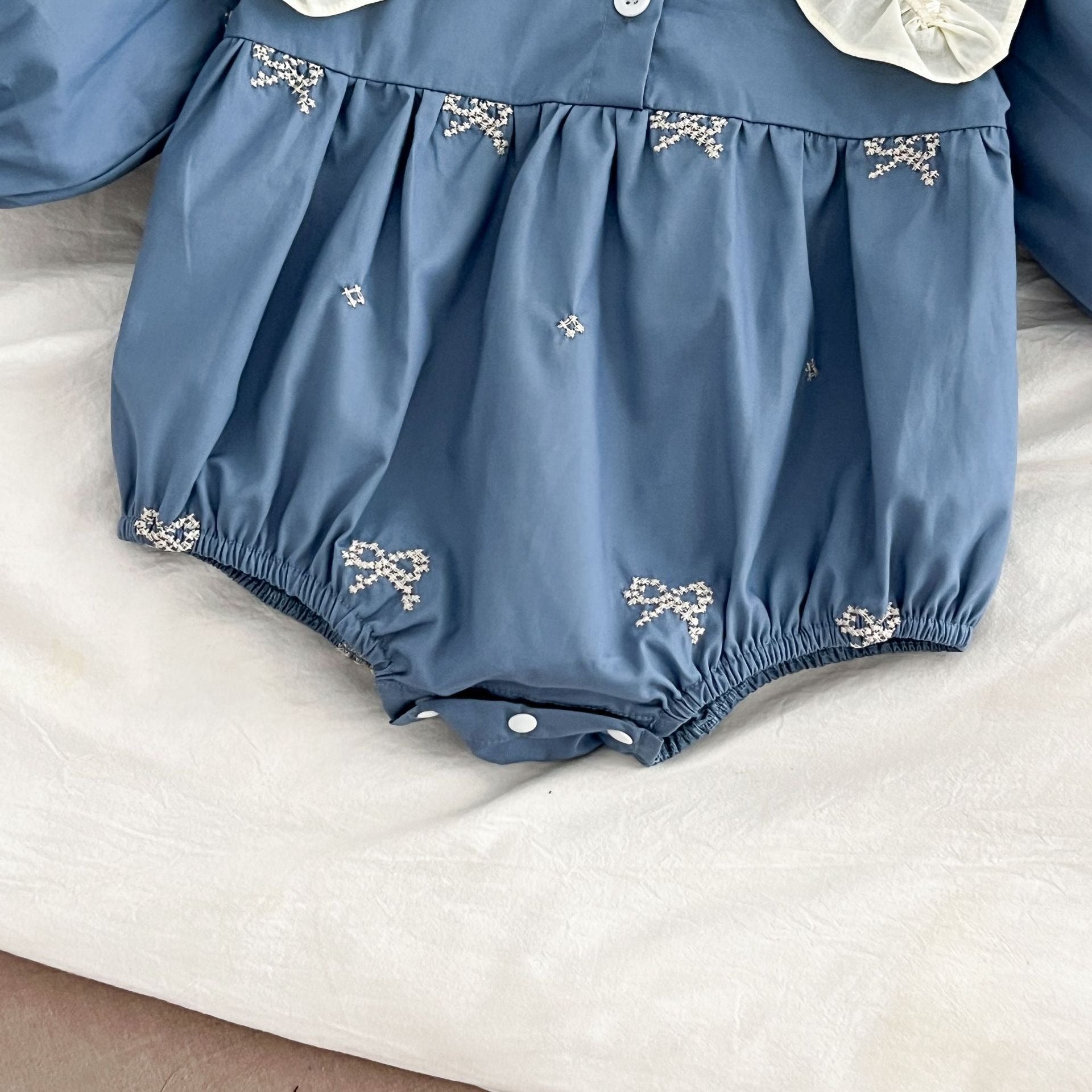 Ice Blue Aesthetic Baby Girls Balloon Romper – Soft Cotton One-Piece Outfit