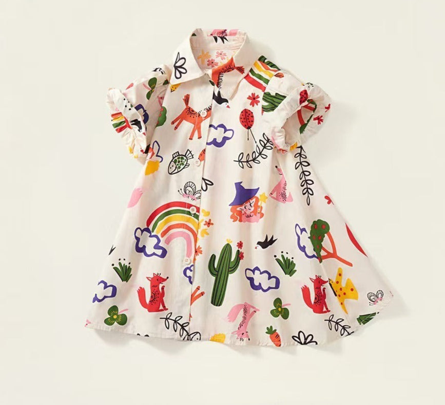 Graffiti Colourful Art Cotton Girls Dress – Fun Casual and Party Wear