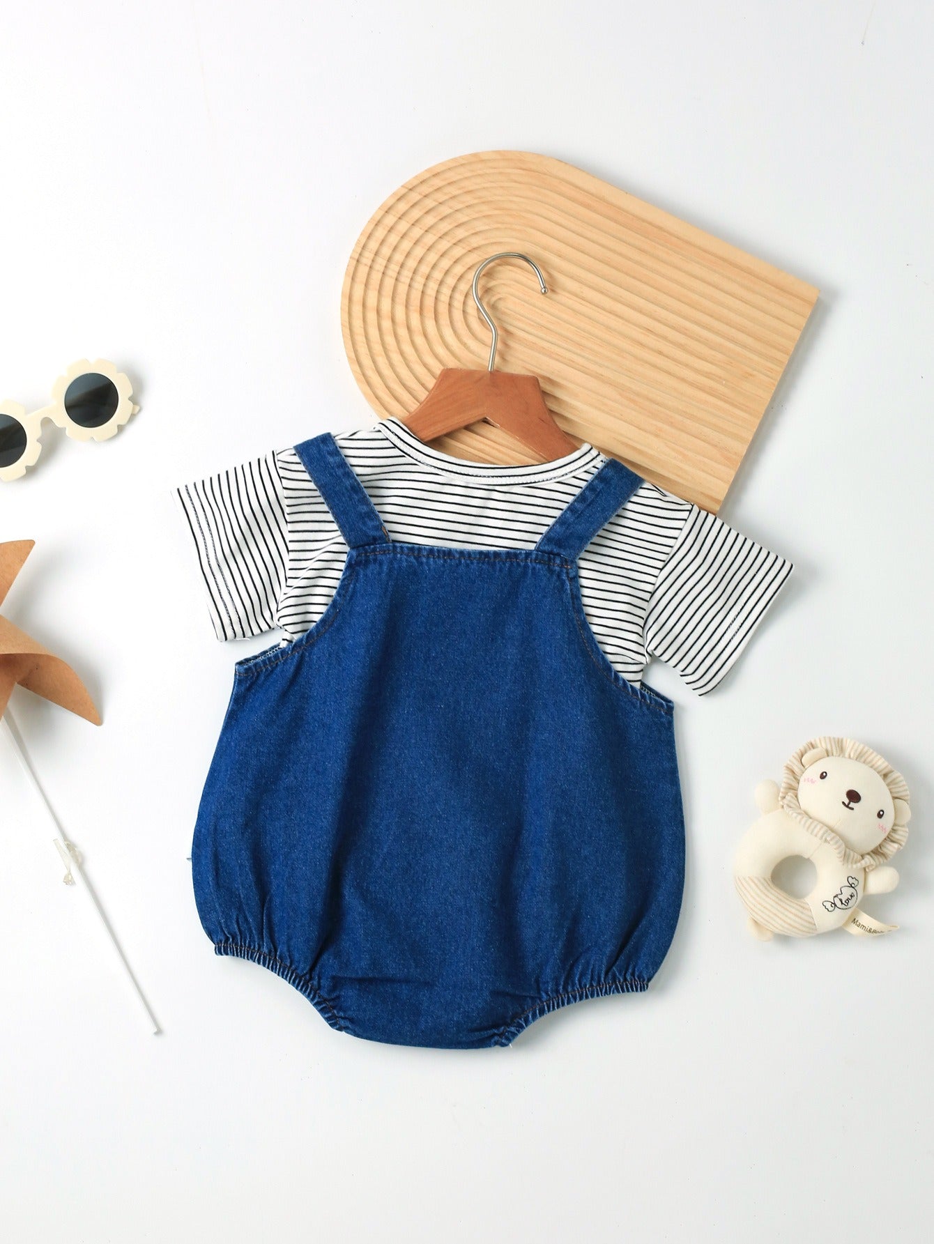 Denim Teddy Two-Piece Baby Boys and Girls Romper – Cute Infant Outfit