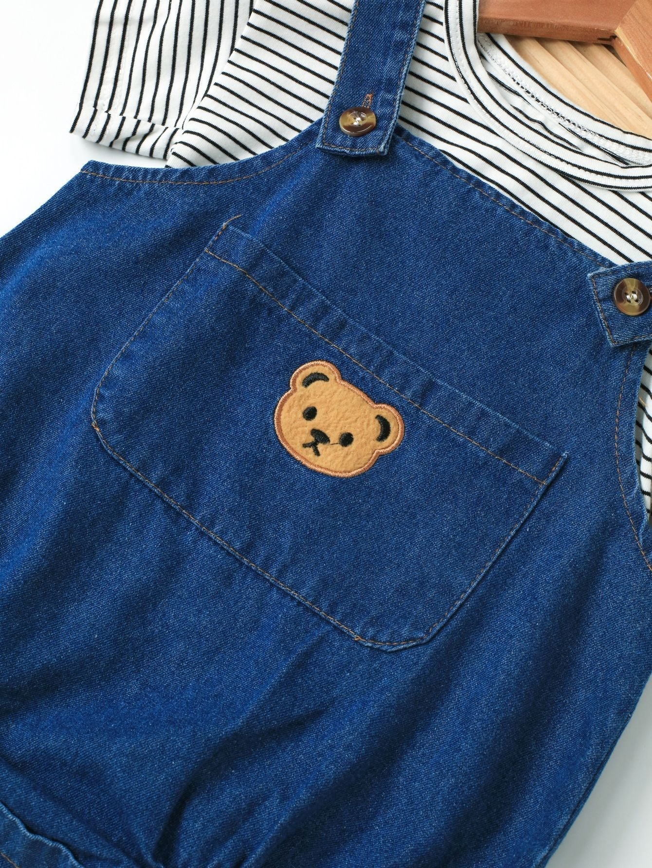 Denim Teddy Two-Piece Baby Boys and Girls Romper – Cute Infant Outfit