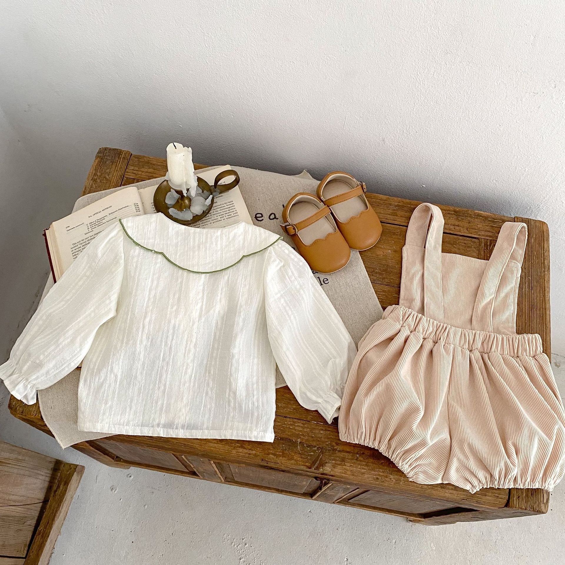 Daisy Dream Baby Girls Two-Piece Suspender Set – Cotton Outfit with Top and Suspender Skirt