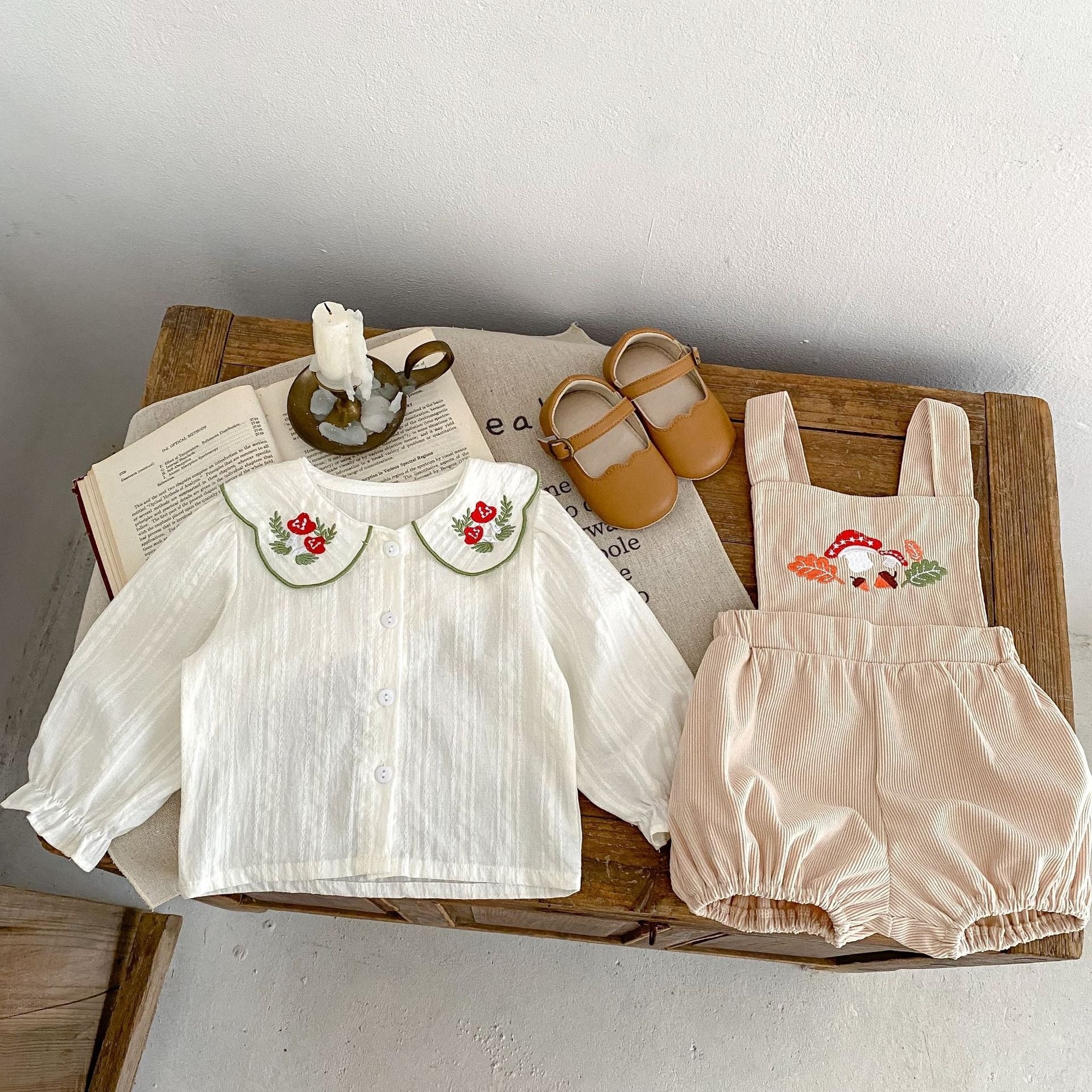 Daisy Dream Baby Girls Two-Piece Suspender Set – Cotton Outfit with Top and Suspender Skirt