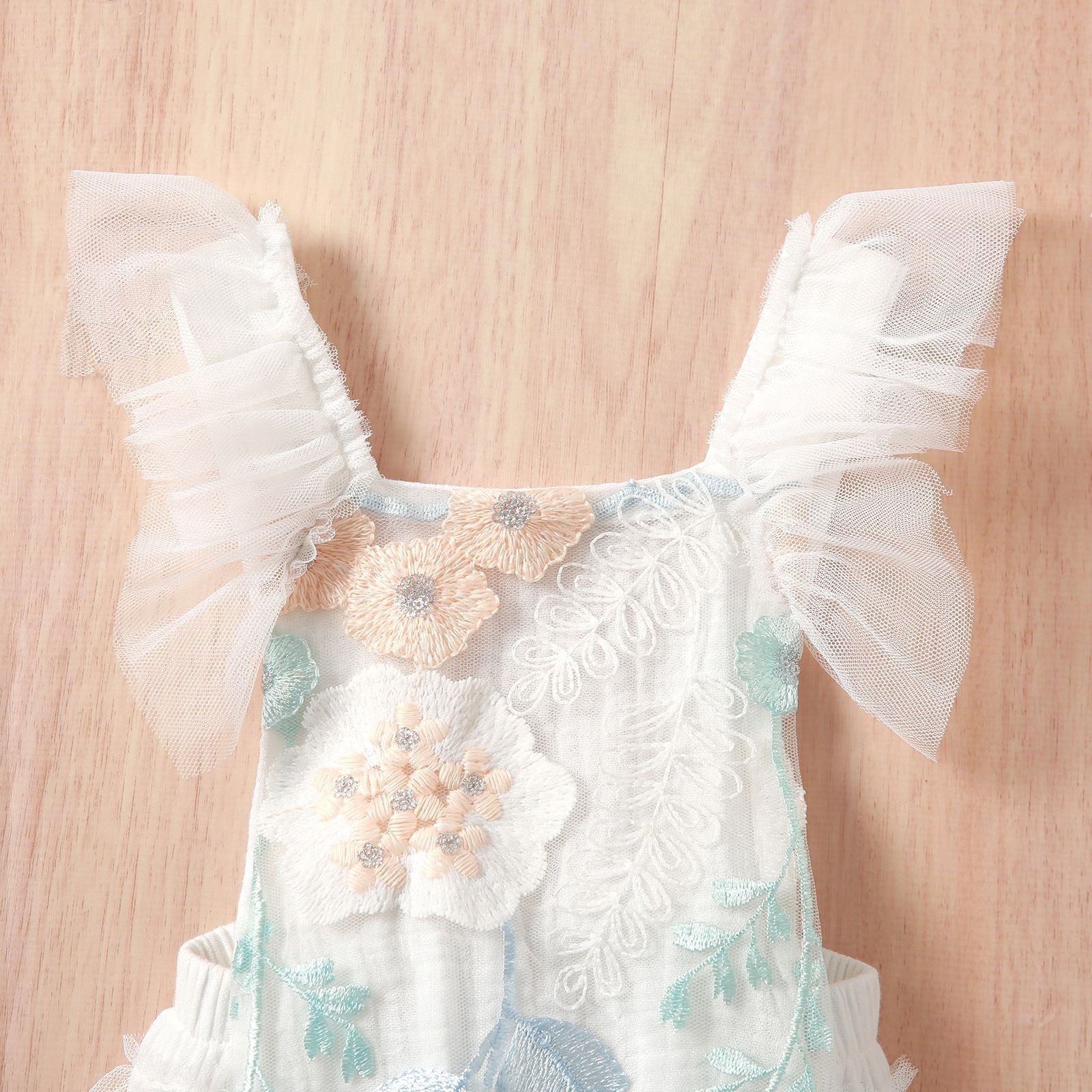 Embroidered Baby Girls Party Romper – Soft Cotton with Delicate Net Overlay