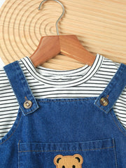 Denim Teddy Two-Piece Baby Boys and Girls Romper – Cute Infant Outfit