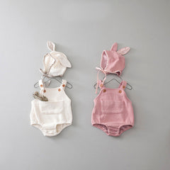 Sleeveless Baby Romper with Rabbit Hood – Cotton Blend, Soft & Adorable Infant Outfit