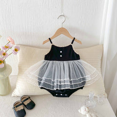Alina Baby Girls Black Twirl Romper Dress – Soft Cotton Outfit