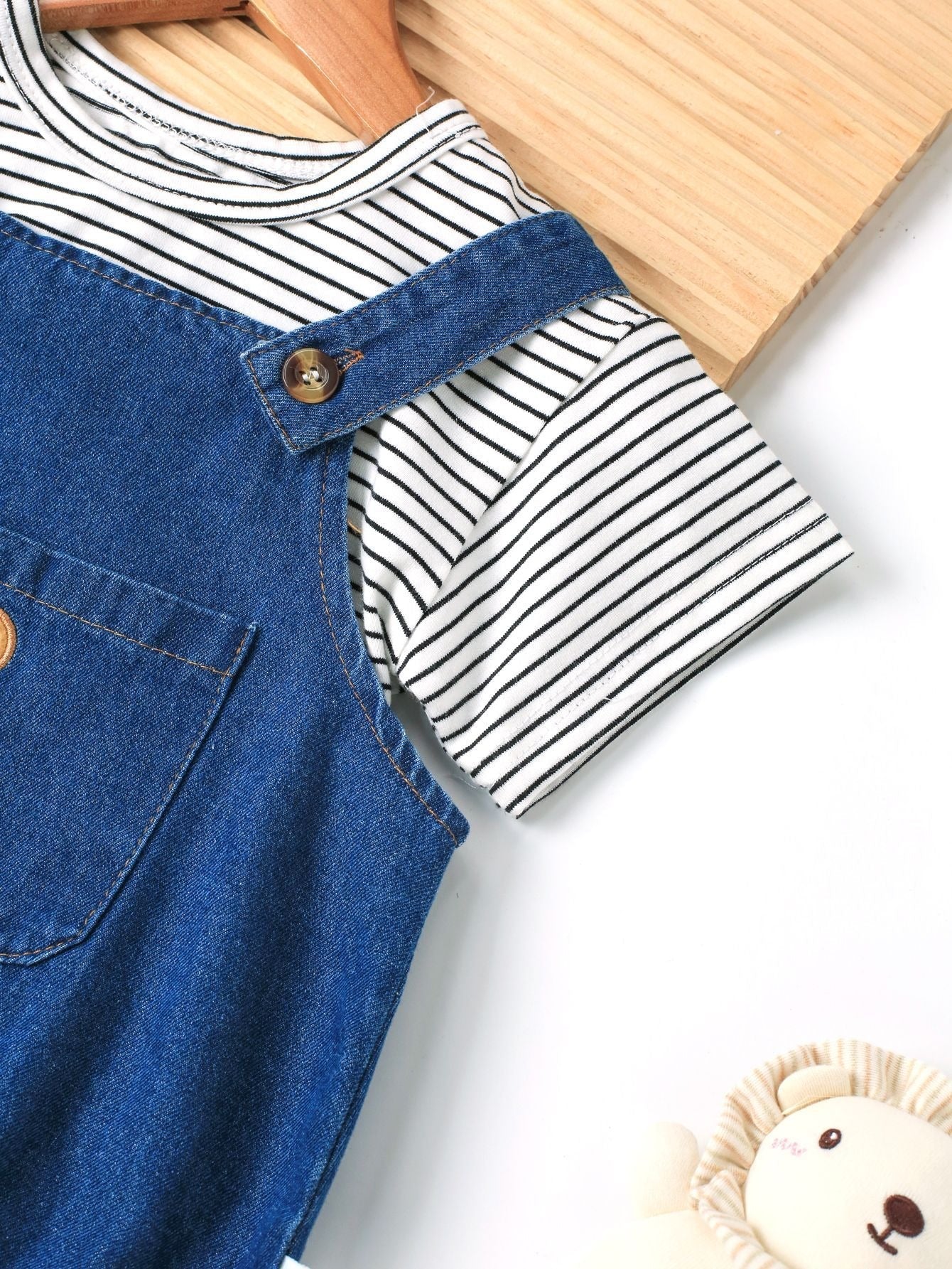 Denim Teddy Two-Piece Baby Boys and Girls Romper – Cute Infant Outfit