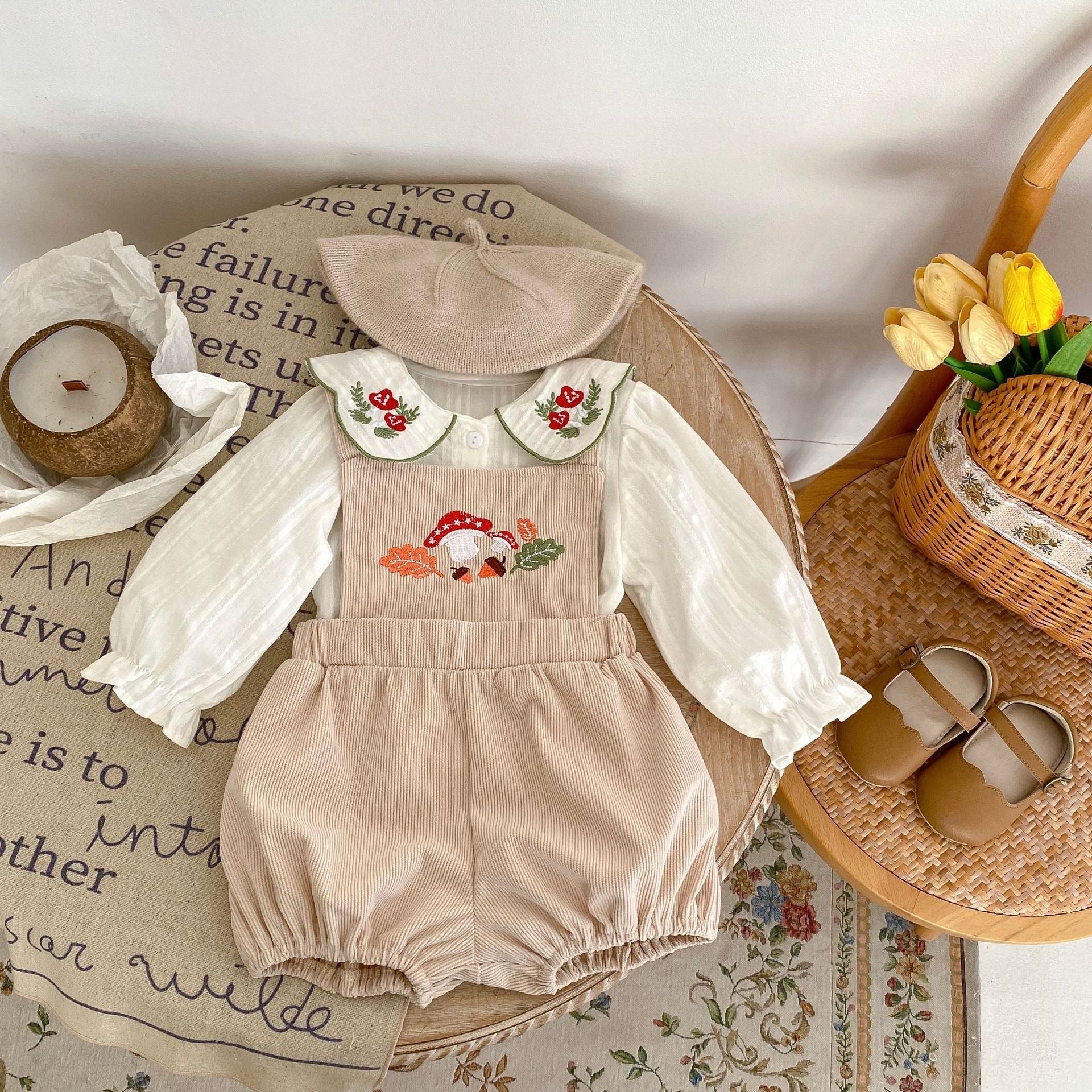 Daisy Dream Baby Girls Two-Piece Suspender Set – Cotton Outfit with Top and Suspender Skirt