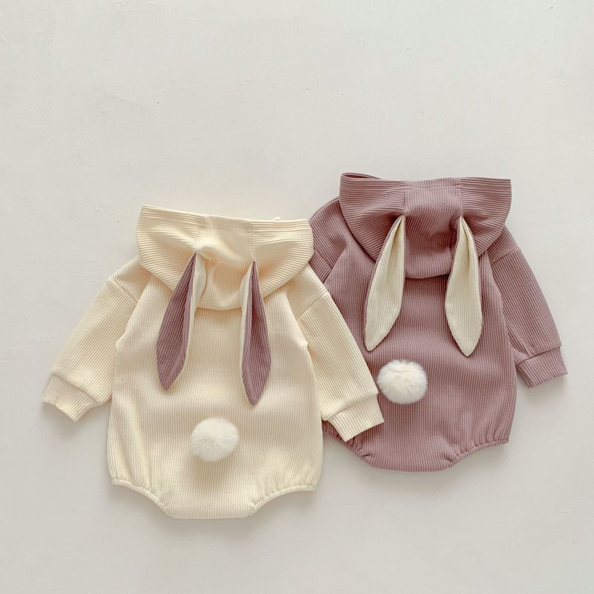 Rabbit Tail Hooded Baby Onesie – Unisex Cotton Blend Jumpsuit for Boys and Girls