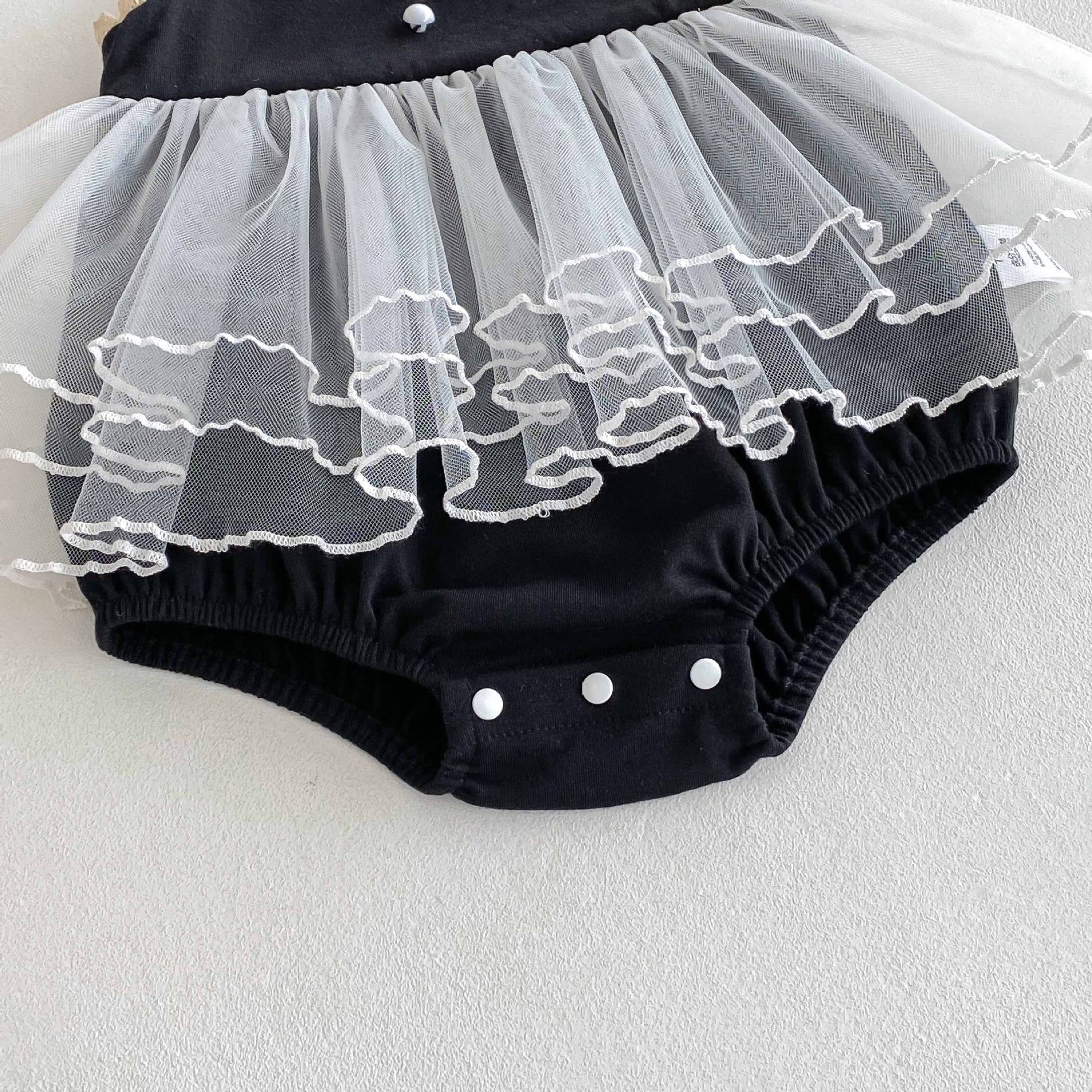 Alina Baby Girls Black Twirl Romper Dress – Soft Cotton Outfit