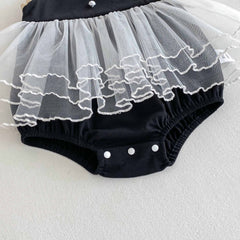 Alina Baby Girls Black Twirl Romper Dress – Soft Cotton Outfit