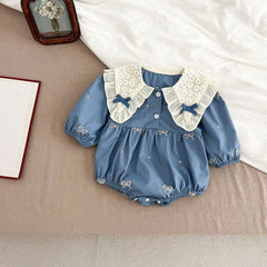 Ice Blue Aesthetic Baby Girls Balloon Romper – Soft Cotton One-Piece Outfit