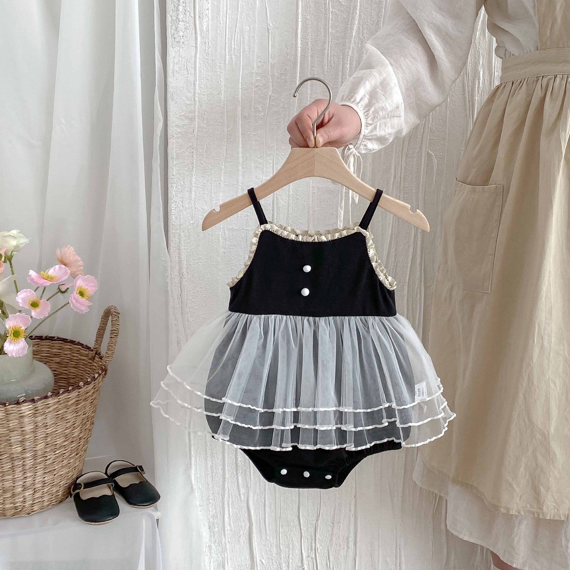 Alina Baby Girls Black Twirl Romper Dress – Soft Cotton Outfit