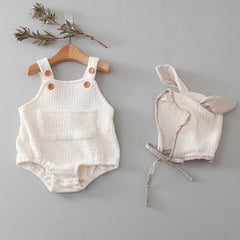 Sleeveless Baby Romper with Rabbit Hood – Cotton Blend, Soft & Adorable Infant Outfit