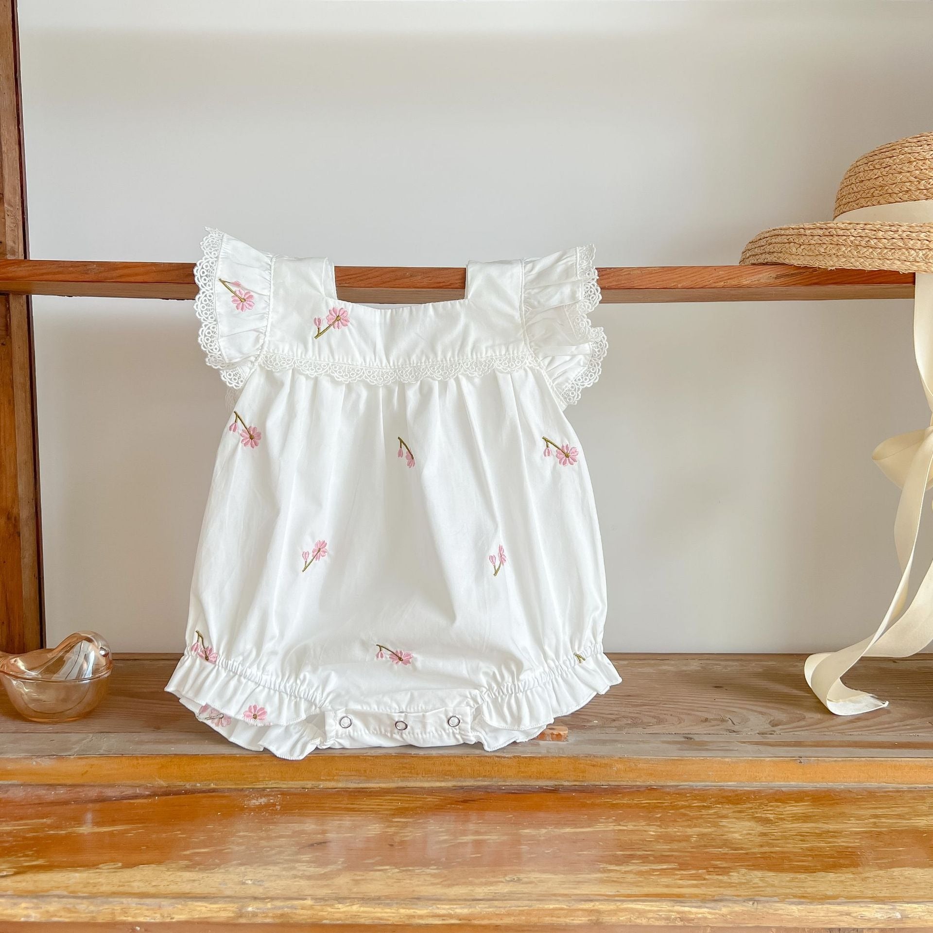 White Lace Baby Girl Romper – Soft Cotton Infant Outfit for Comfort and Style