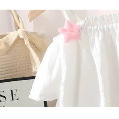Off-Shoulder 3D Stars Girls Dress – Soft Cotton Party Outfit