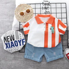 Orange Lines Designer Boys Set – Stylish Cotton Outfit for Casual and Party Wear
