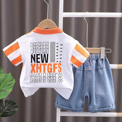 Orange Lines Designer Boys Set – Stylish Cotton Outfit for Casual and Party Wear