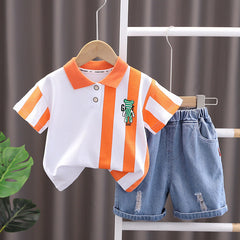Orange Lines Designer Boys Set – Stylish Cotton Outfit for Casual and Party Wear