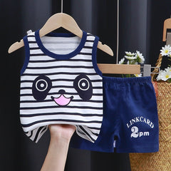 Panda Striped Boys Clothing Set – Soft Cotton Two-Piece Outfit for Toddlers