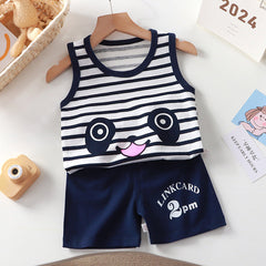 Panda Striped Boys Clothing Set – Soft Cotton Two-Piece Outfit for Toddlers