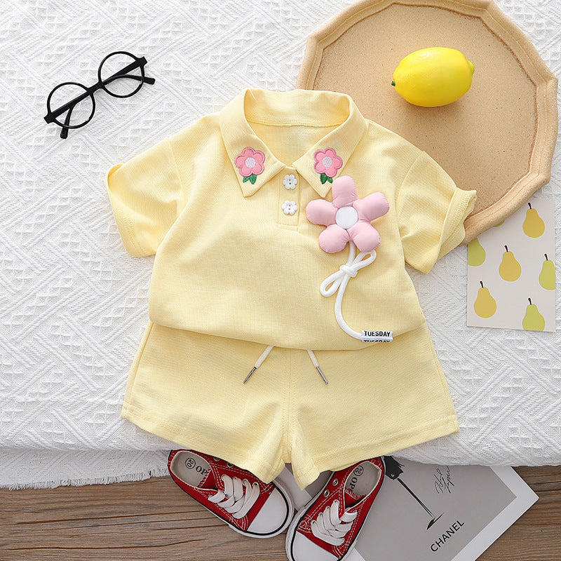 Pastel Baby Girl Co-ord with 3D Flower – Soft Cotton Two-Piece Outfit for Toddlers