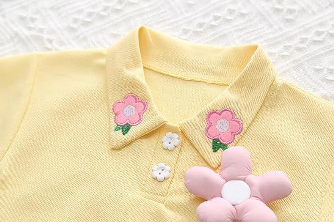 Pastel Baby Girl Co-ord with 3D Flower – Soft Cotton Two-Piece Outfit for Toddlers