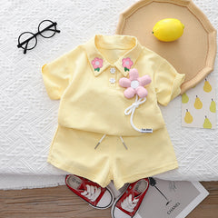 Pastel Baby Girl Co-ord with 3D Flower – Soft Cotton Two-Piece Outfit for Toddlers