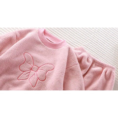 Pastel Bow Girls Fleece Set – Cozy Cotton Blend Winter Outfit for Toddlers and Kids