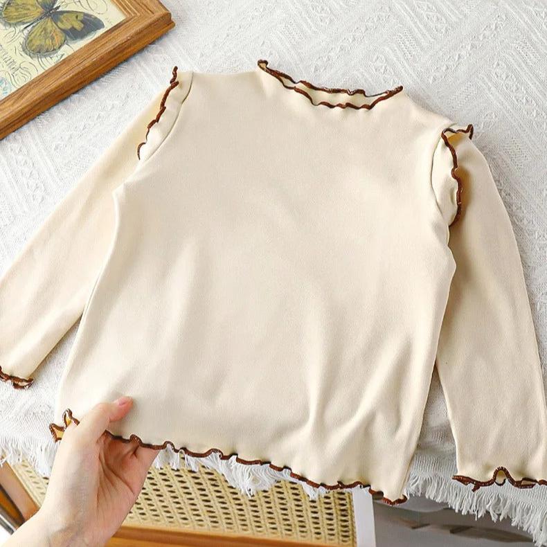 Patterned Border Girls Nordic Top – Soft Cotton Long Sleeve Winter Wear for Kids
