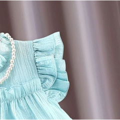 Pearl Neck Rich Girls Dress – Elegant Cotton Party Outfit